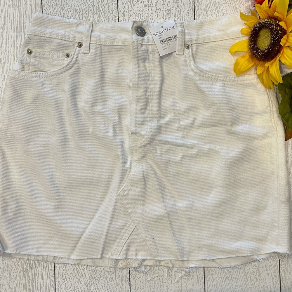 NWT Reformation White Denim Miniskirt